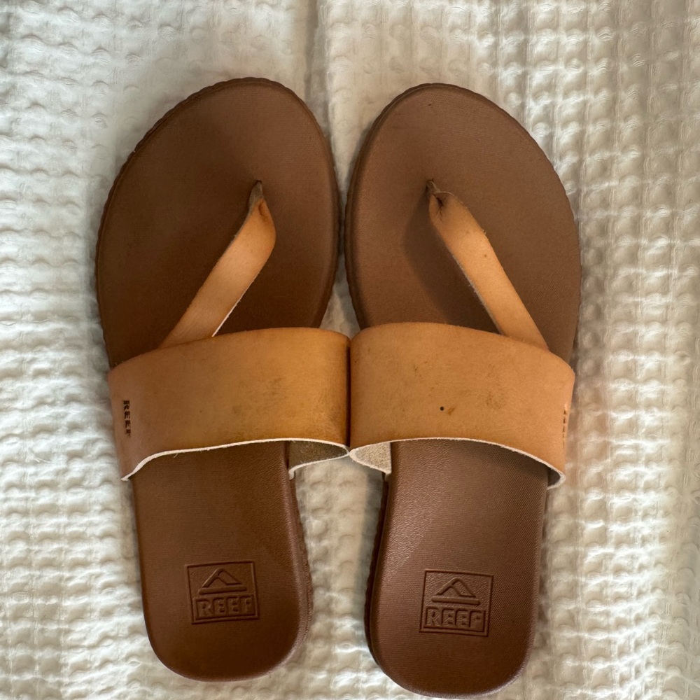 Reef Tan and Brown Slide Sandals